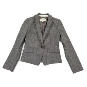 Banana Republic Gray Herringbone Wool Ruffle Blazer Jacket Women’s Sz 6